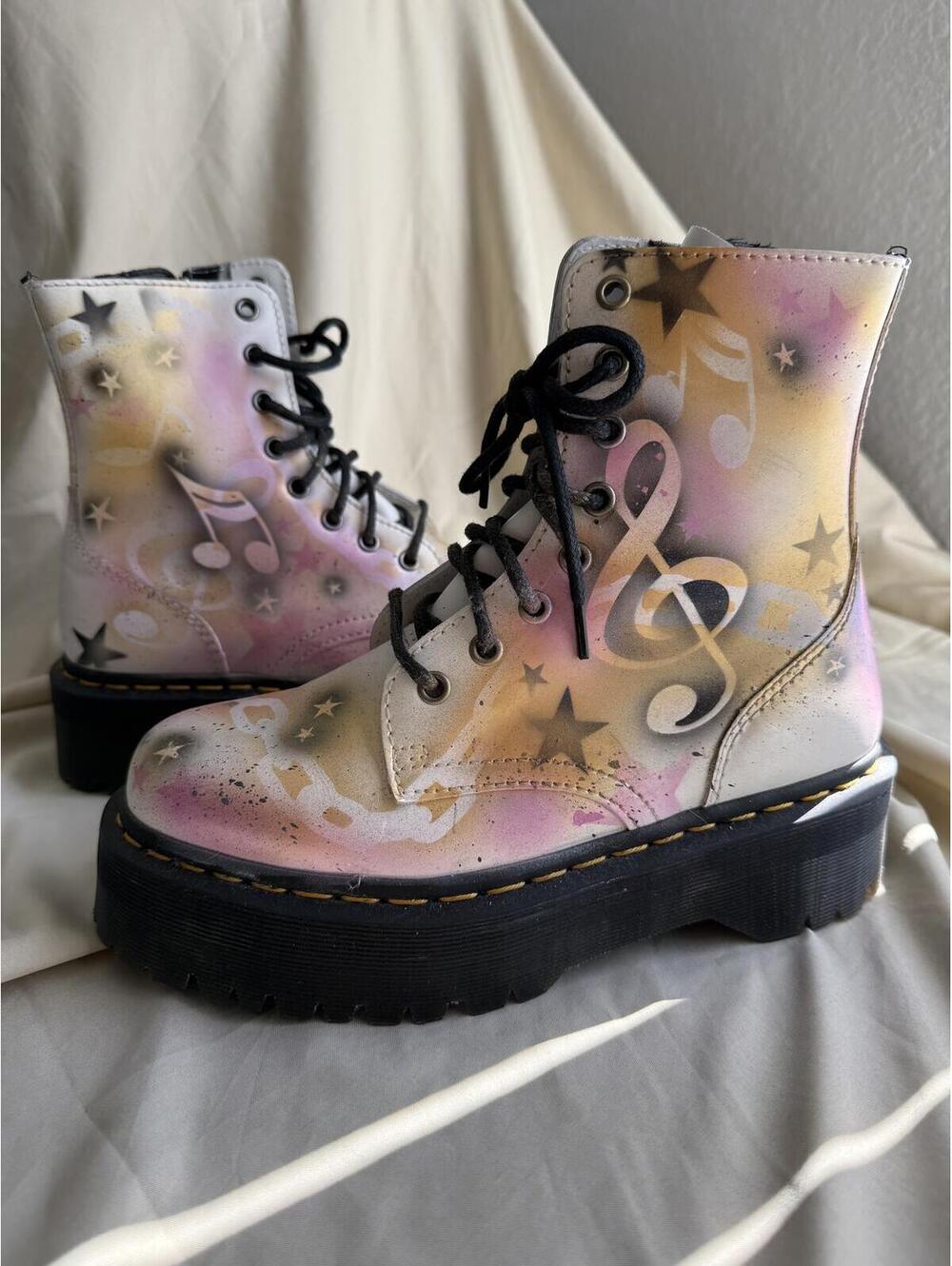 Dr. Martens Jadon Platform Boots Size 7 Women’s Custom Hand Painted Music Note